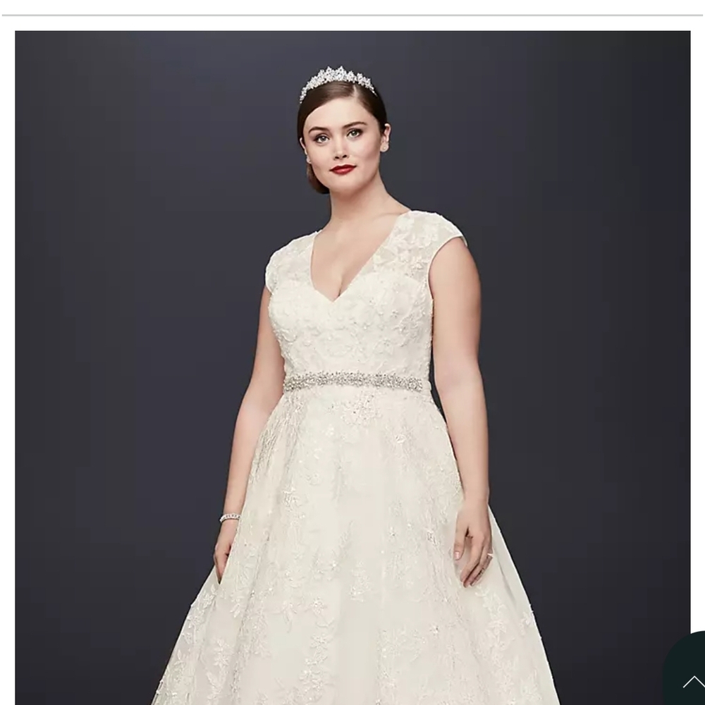 Oleg Cassini Ivory Beaded V-Neck Ball Gown Wedding Dress